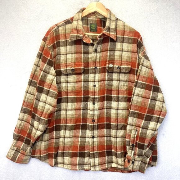 Timberland Other - Timberland Flannel Button Up Shirt Mens 2XL Brown Red Plaid Pocket Classic Fall